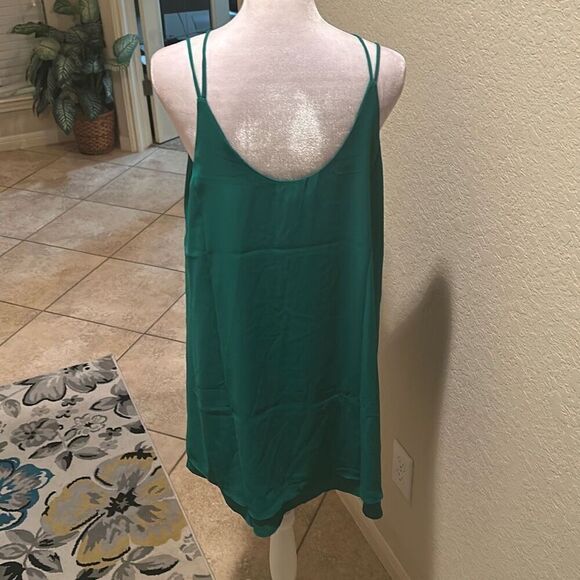 Krisa Size S Strappy Layered Slip Dress Solid Emerald Green Party Cocktail Mini - Picture 5 of 10